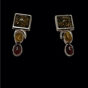 V8 925 POLAND Baltic Multi Colored Amber Post Earrings set inSS pre owned